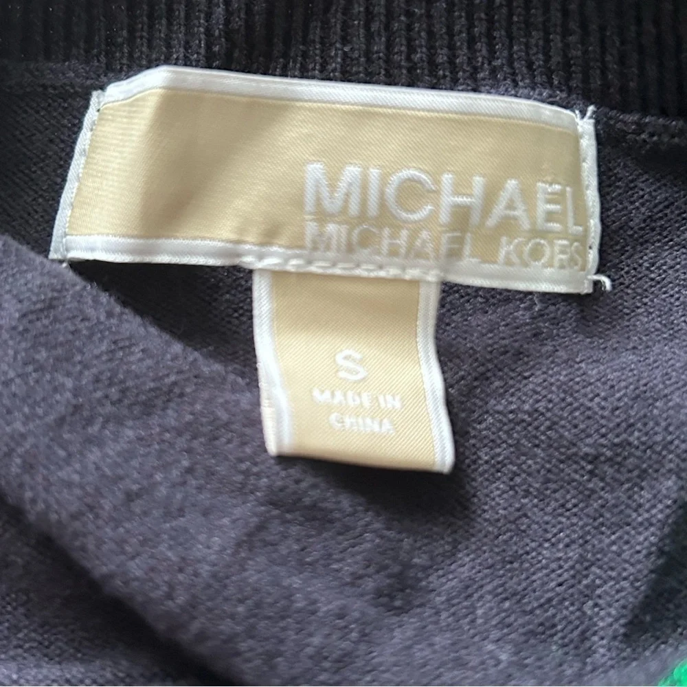 Michael Kors Womens Small Striped Sweater Navy/Green‎ EUC Cotton/Nylon/Spandex